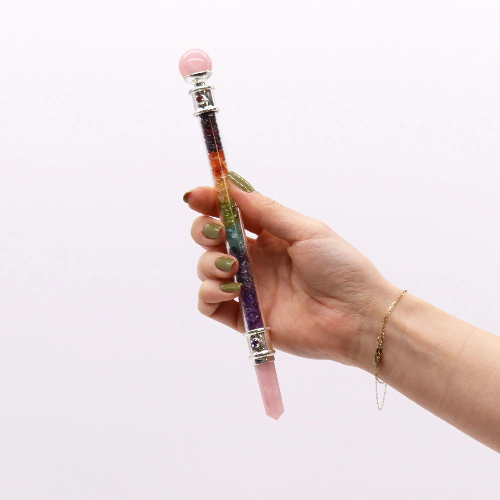 7 Chakra Rose Quartz Healing Wand – Love & Alignment - Image 2