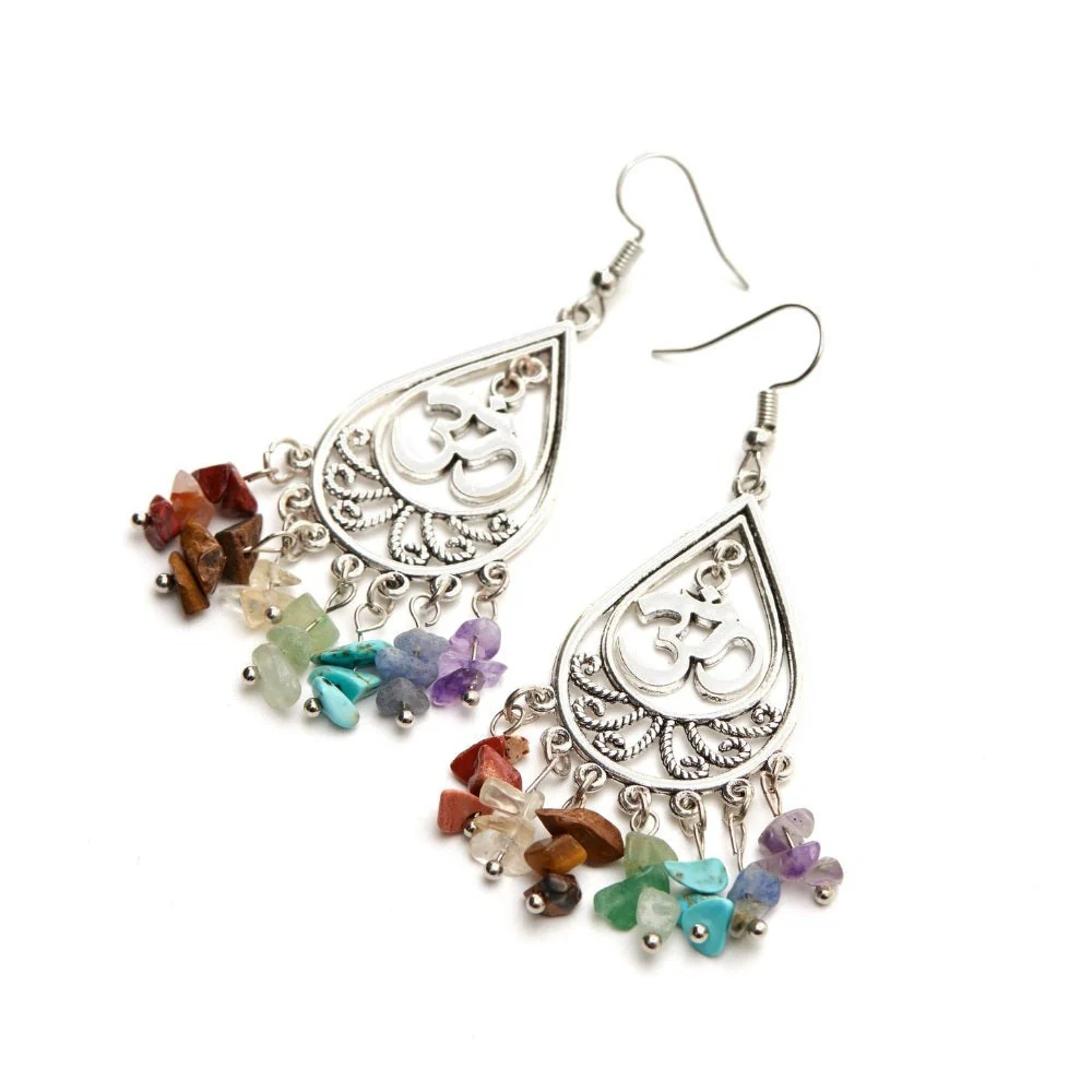 7 Chakra Stone Om Earrings - Image 2