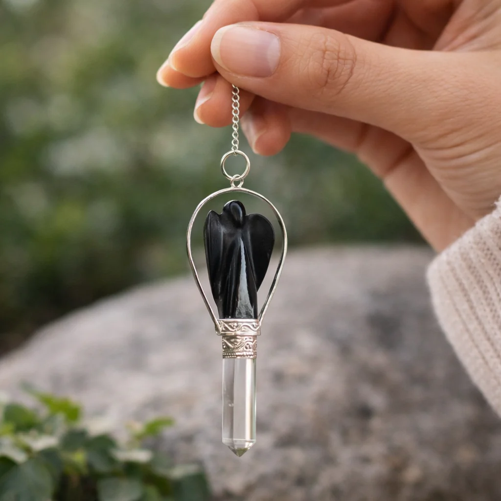 Angel Pendulum with Ring – Black Agate, Yellow Quartz & More - Image 2