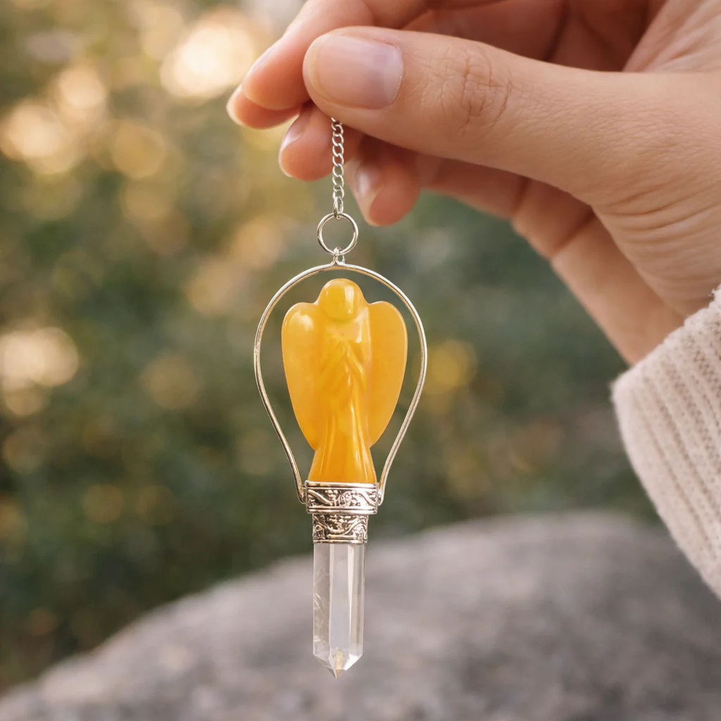 Angel Pendulum with Ring – Black Agate, Yellow Quartz & More - Image 6