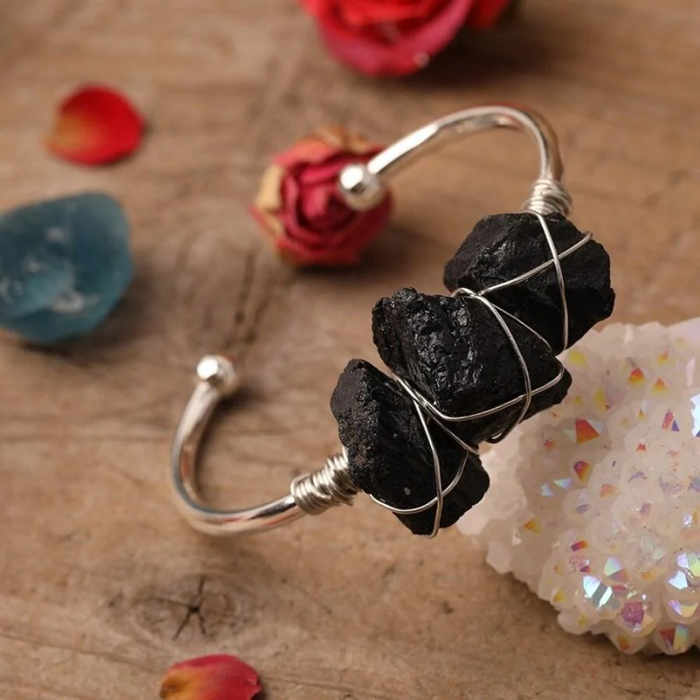 Black Tourmaline Stone Wire Bracelet - Image 3