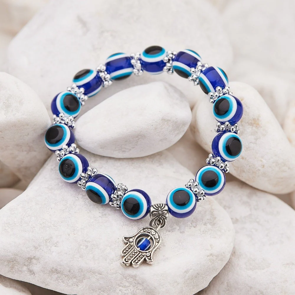 Blue Hamsa Hand Evil Eye Bracelet