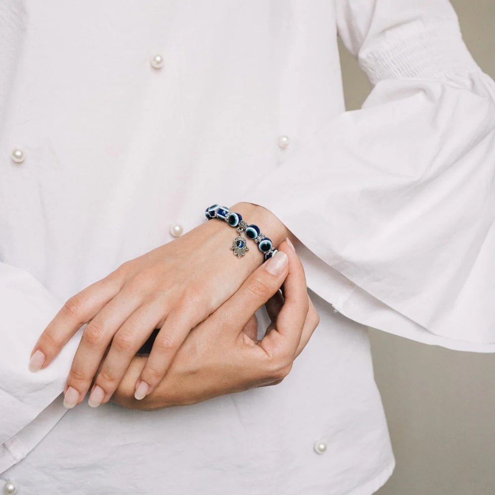 Blue Hamsa Hand Evil Eye Bracelet - Image 3