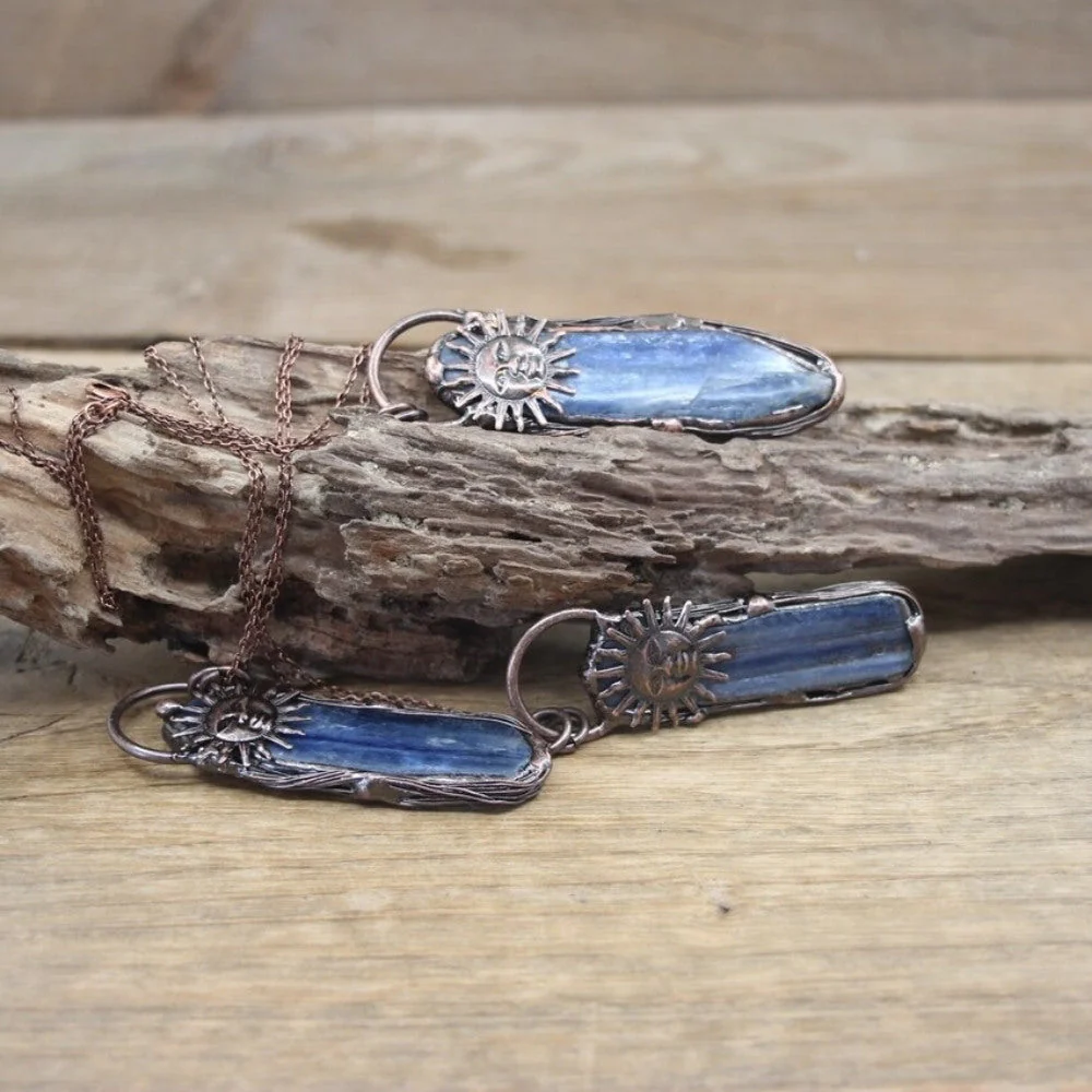 Blue Kyanite Sun Pendant Necklace - Image 3