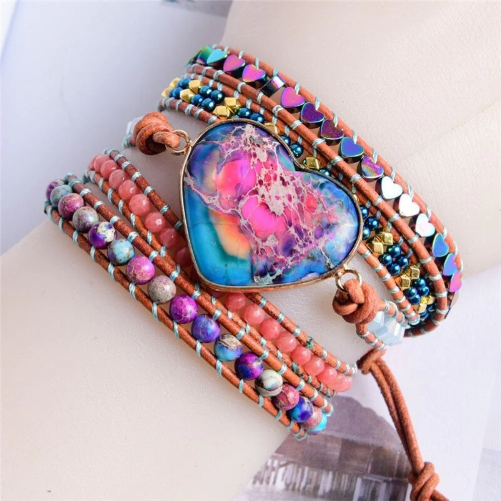 Bohemian Retro Apatite Stone Heart Bracelet - Image 4