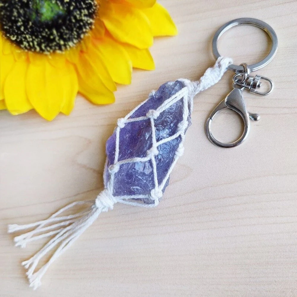 Boho Crystal Macrame Keychain - Image 3