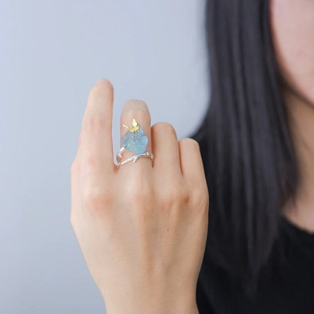 Butterfly Aquamarine Stone Ring - Image 2