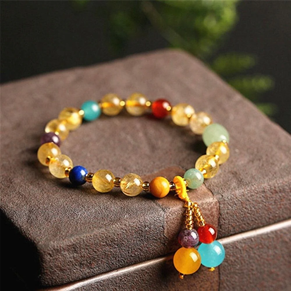 Citrine Crystal 7 Chakra Beaded Bracelet - Image 3
