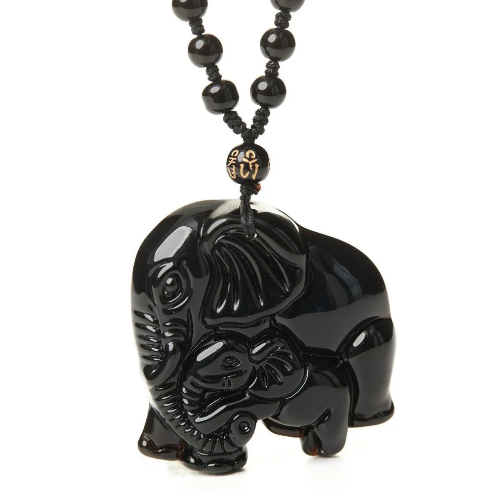 Elephant Charm Black Obsidian Crystal Necklace - Image 4