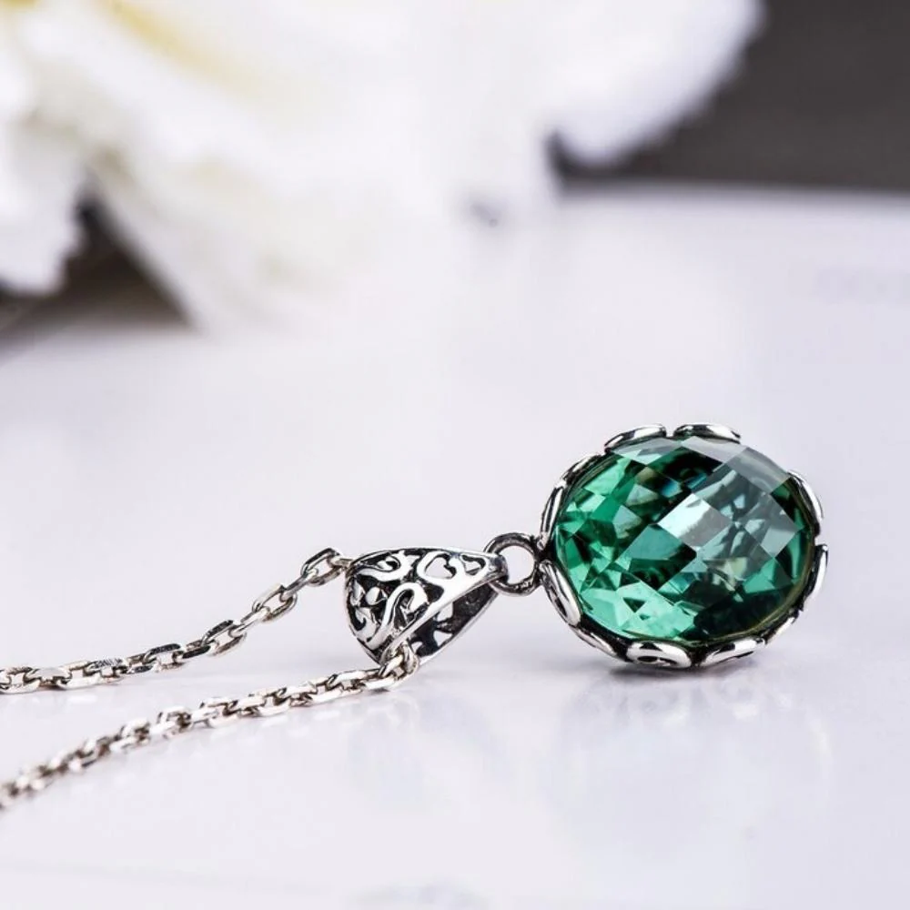 Emerald Green Necklace With Silver Sterling Chain - Image 3