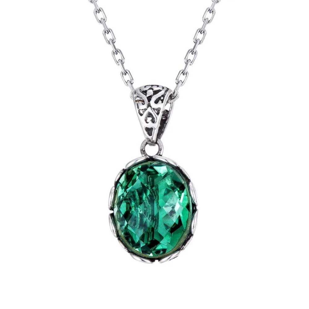 Emerald Green Necklace With Silver Sterling Chain - Image 4