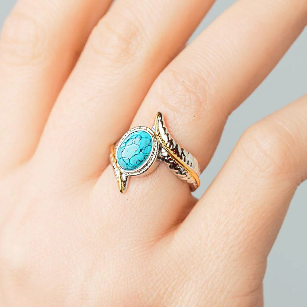 Feather Turquoise Crystal Ring - Image 2