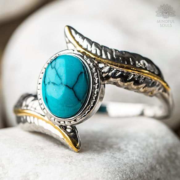 Feather Turquoise Crystal Ring - Image 6