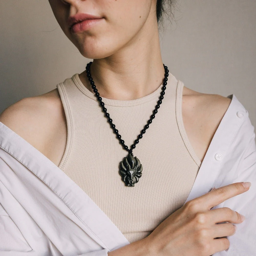 Fox Guardian Black Obsidian Necklace - Image 3