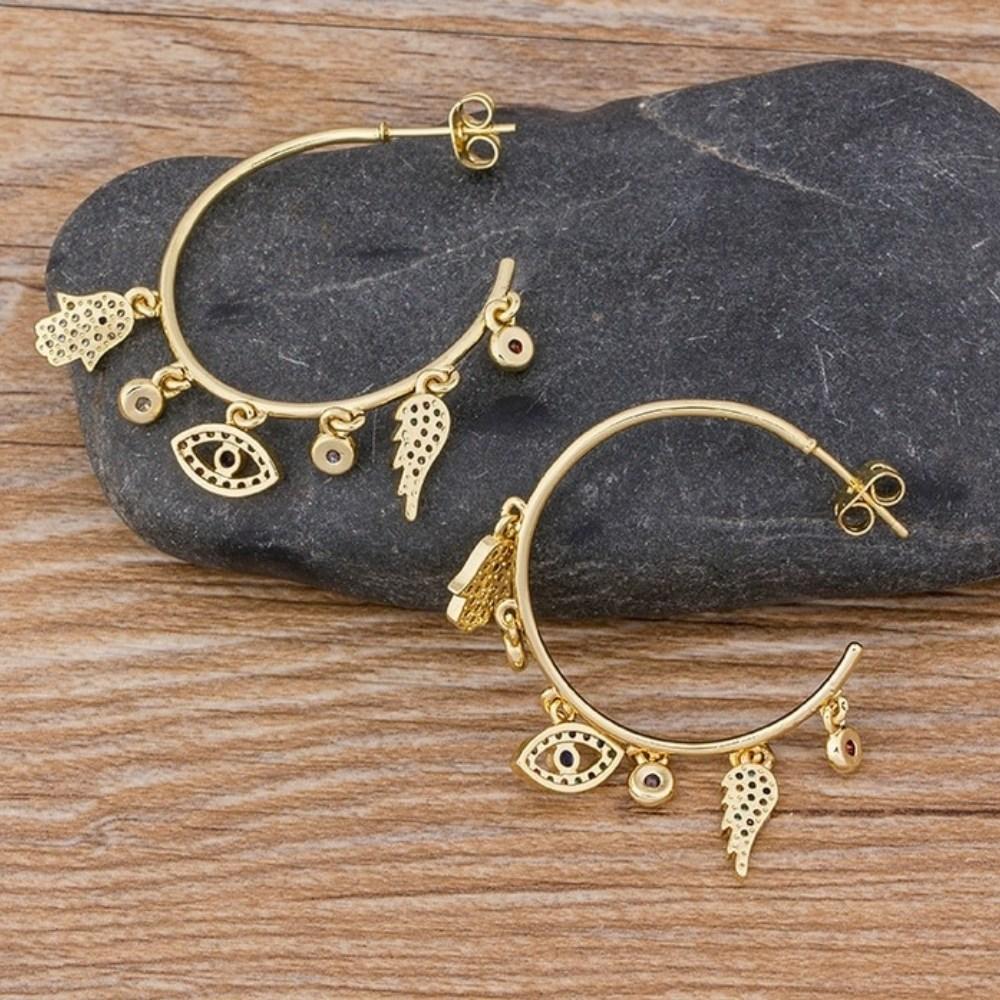 Gold Plated Hamsa Evil Eye Earrings - Image 2