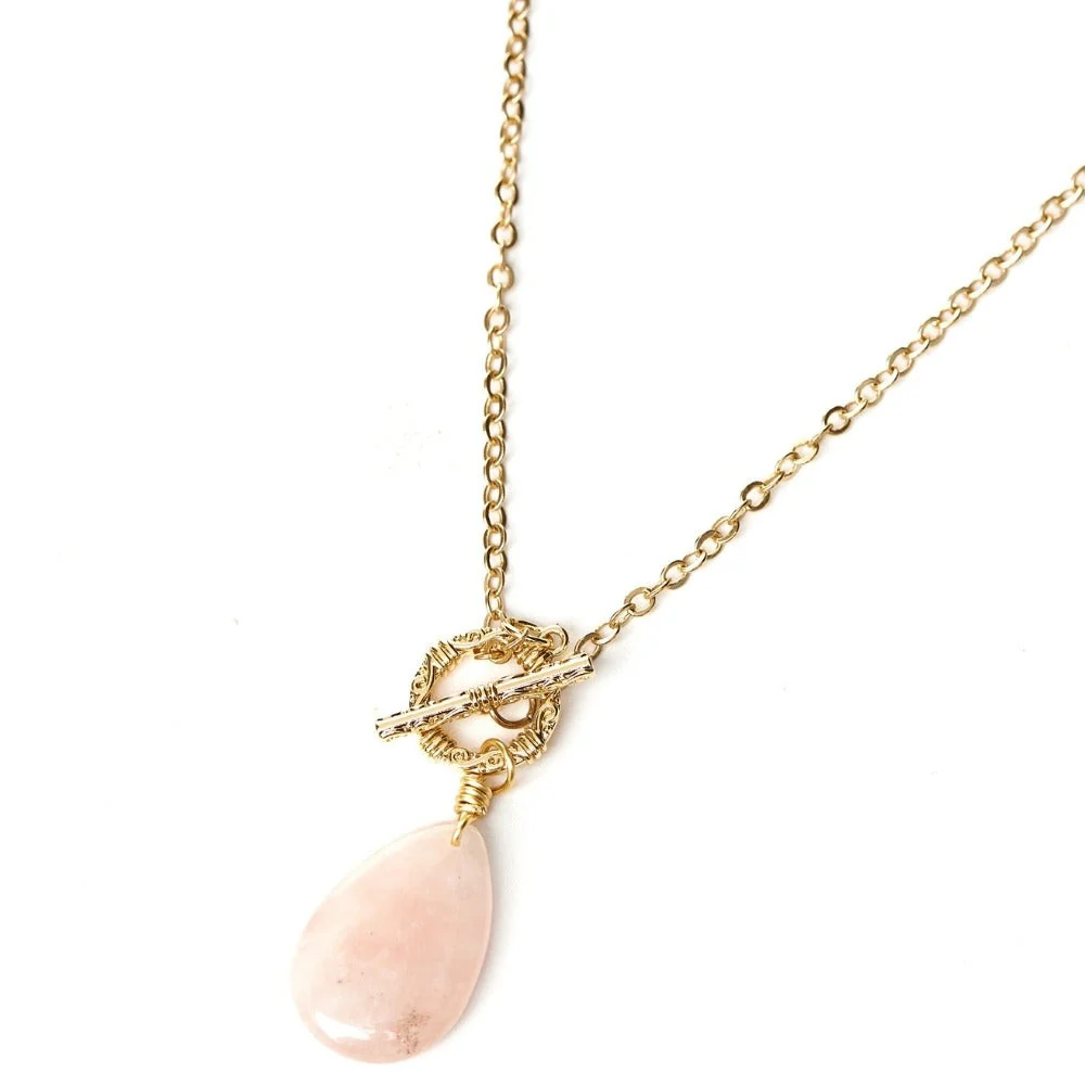Golden Chain Necklace with Rose Quartz Stone - Image 2