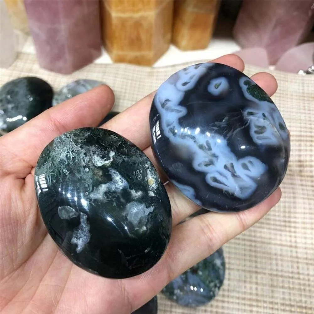 Green Moss Agate Palm Stone - Image 3