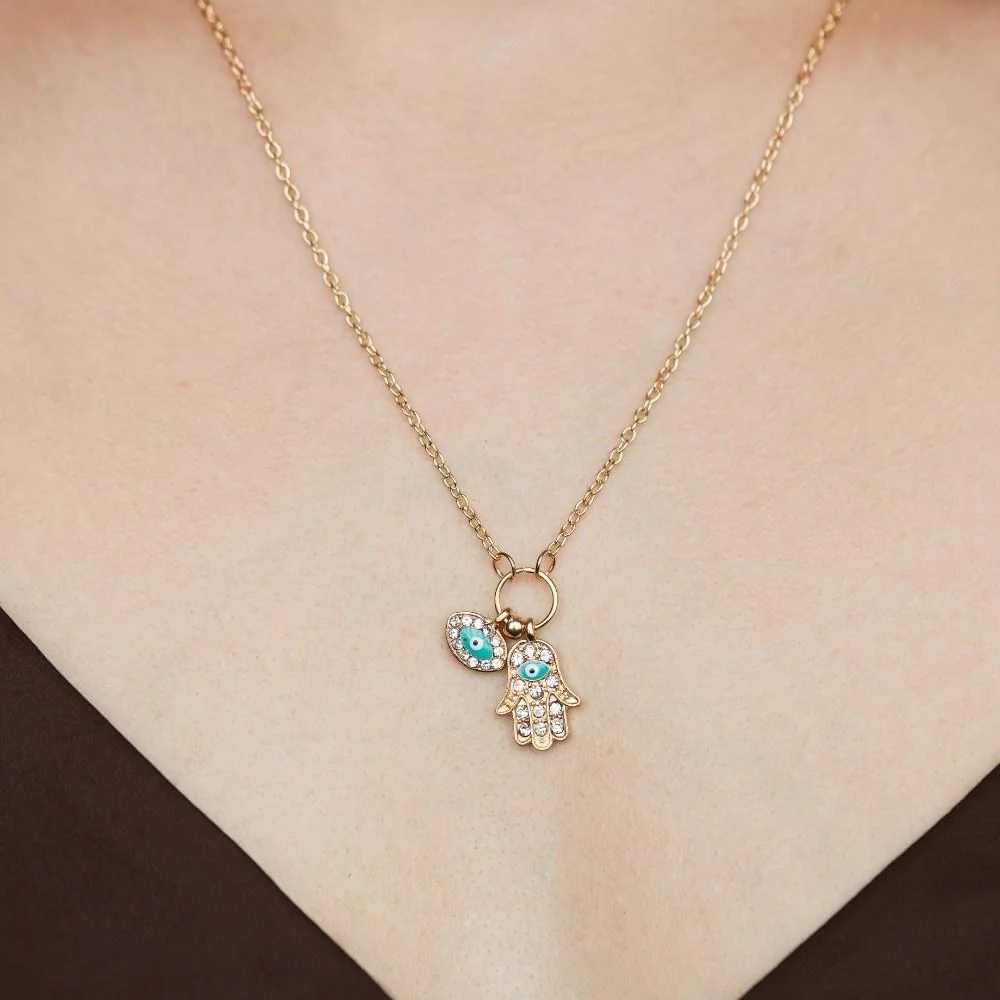 Hamsa Evil Eye Necklace - 2 charms - Image 4