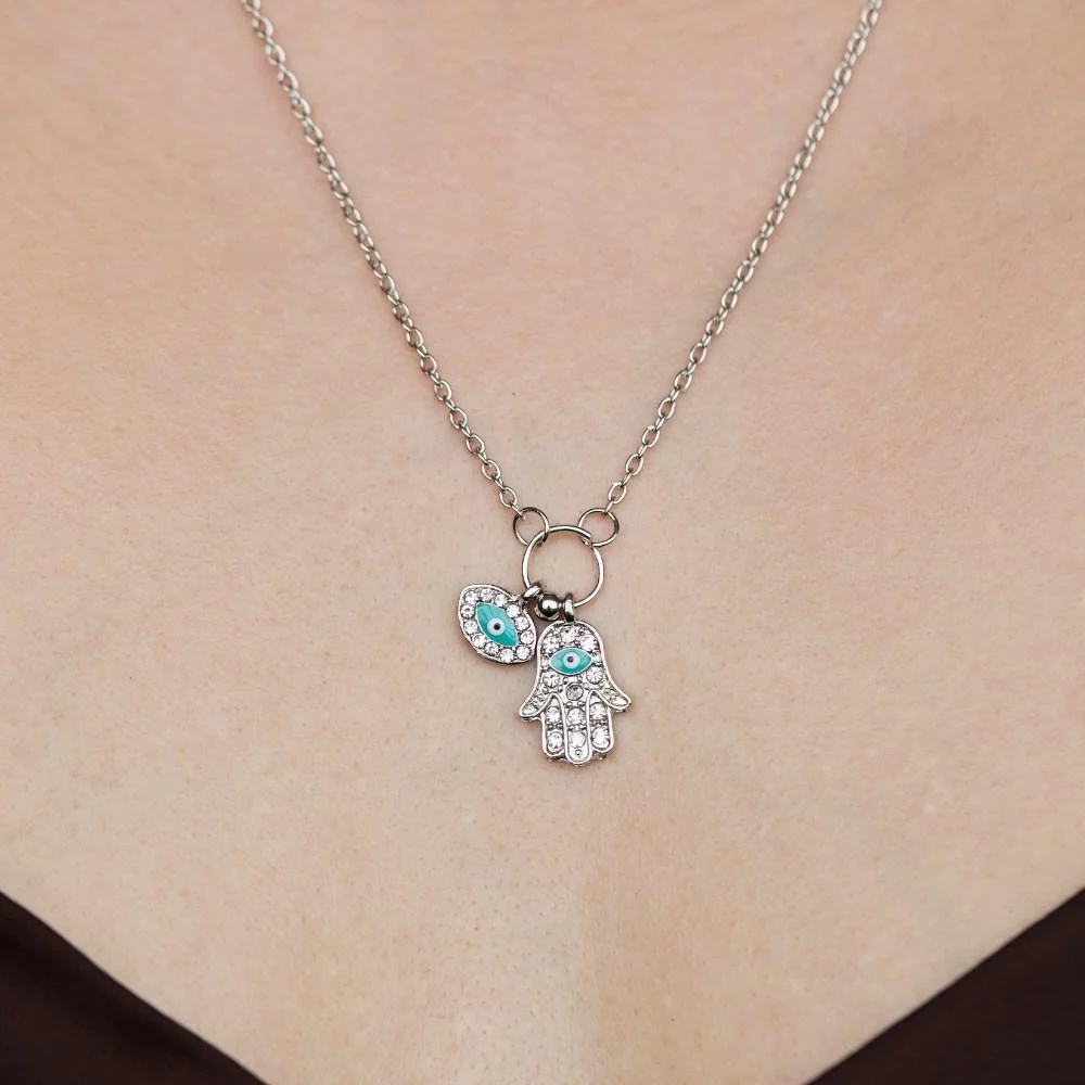 Hamsa Evil Eye Necklace - 2 charms - Image 5