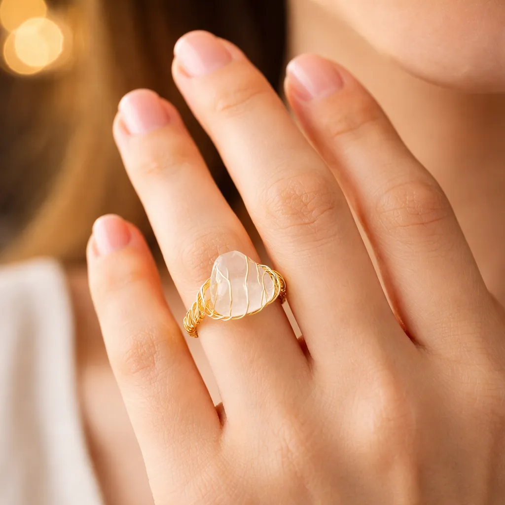 Healing Crystal Adjustable Ring — Natural Gemstone Statement Jewelry - Image 2