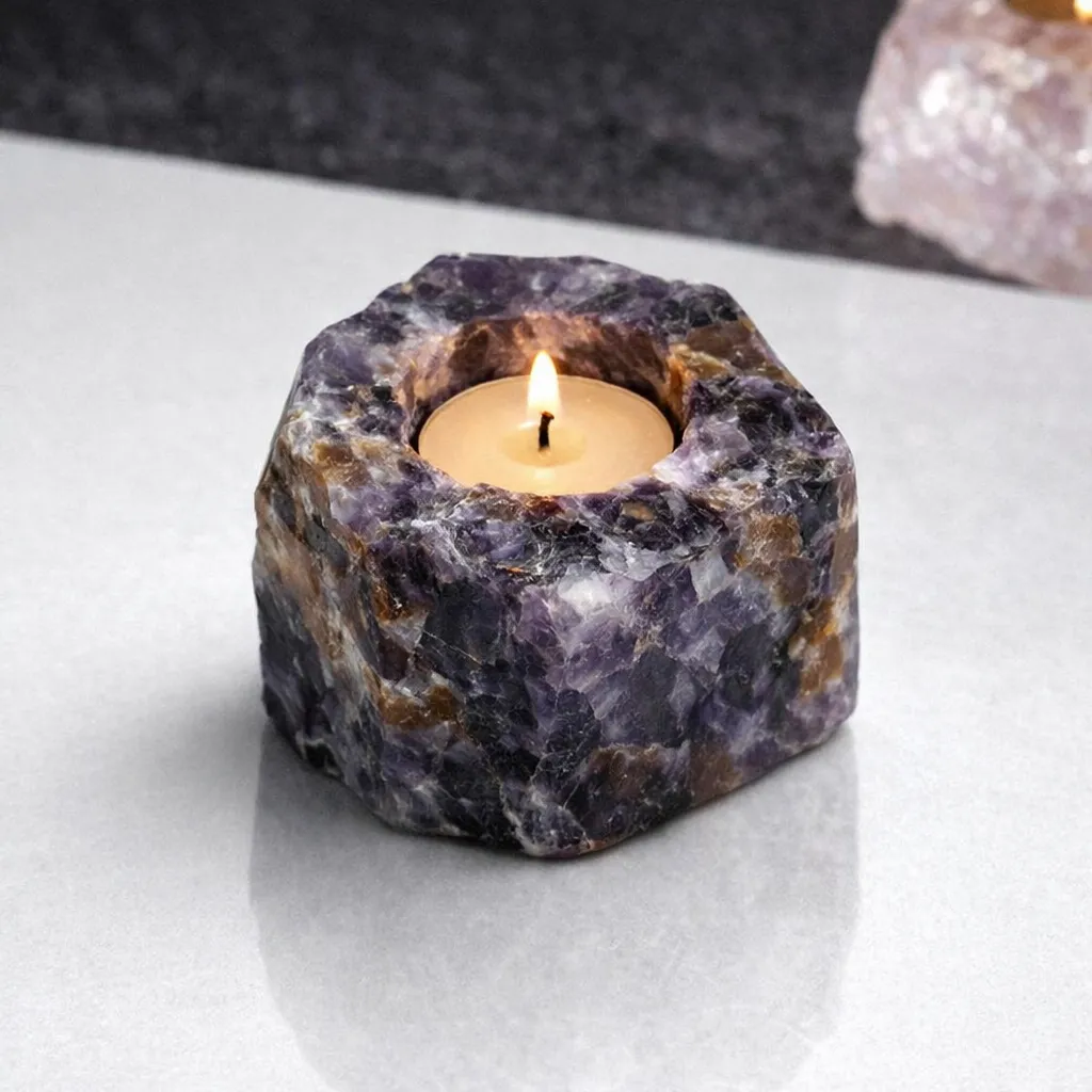 Healing Crystal Tea Light Candle Holder — Natural Stone Light for Ambience & Calm - Image 9