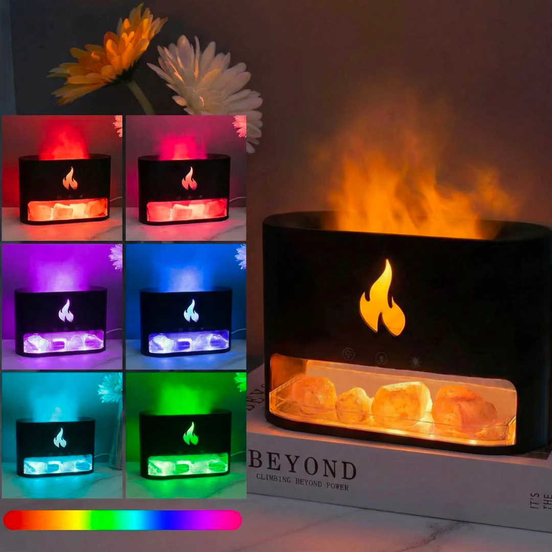 Himalayan Salt Fireplace Humidifier Lamp + FREE 12 Piece Set of Aroma Oils - Image 4