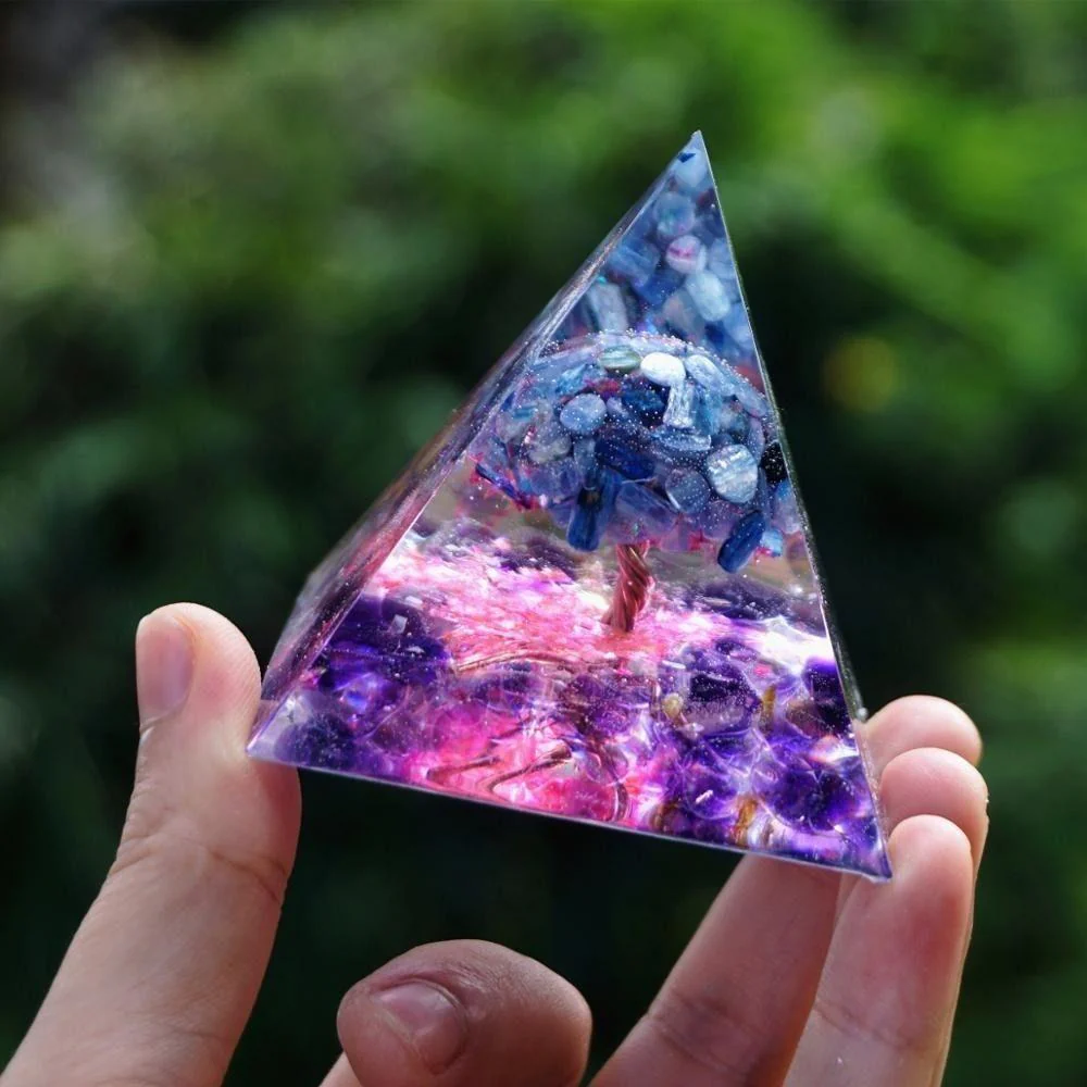Kyanite Tree of Life Amethyst Orgonite Pyramid