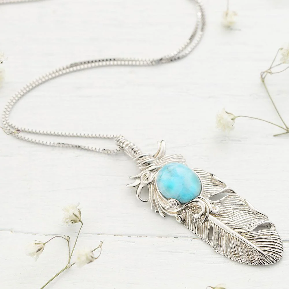 Larimar Feather Necklace