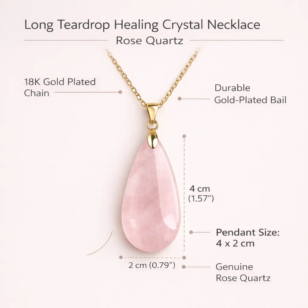 Long Teardrop Healing Crystal Necklace — Natural Gemstone Pendant - Image 11