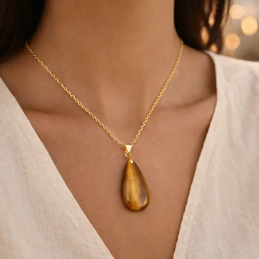 Long Teardrop Healing Crystal Necklace — Natural Gemstone Pendant - Image 2