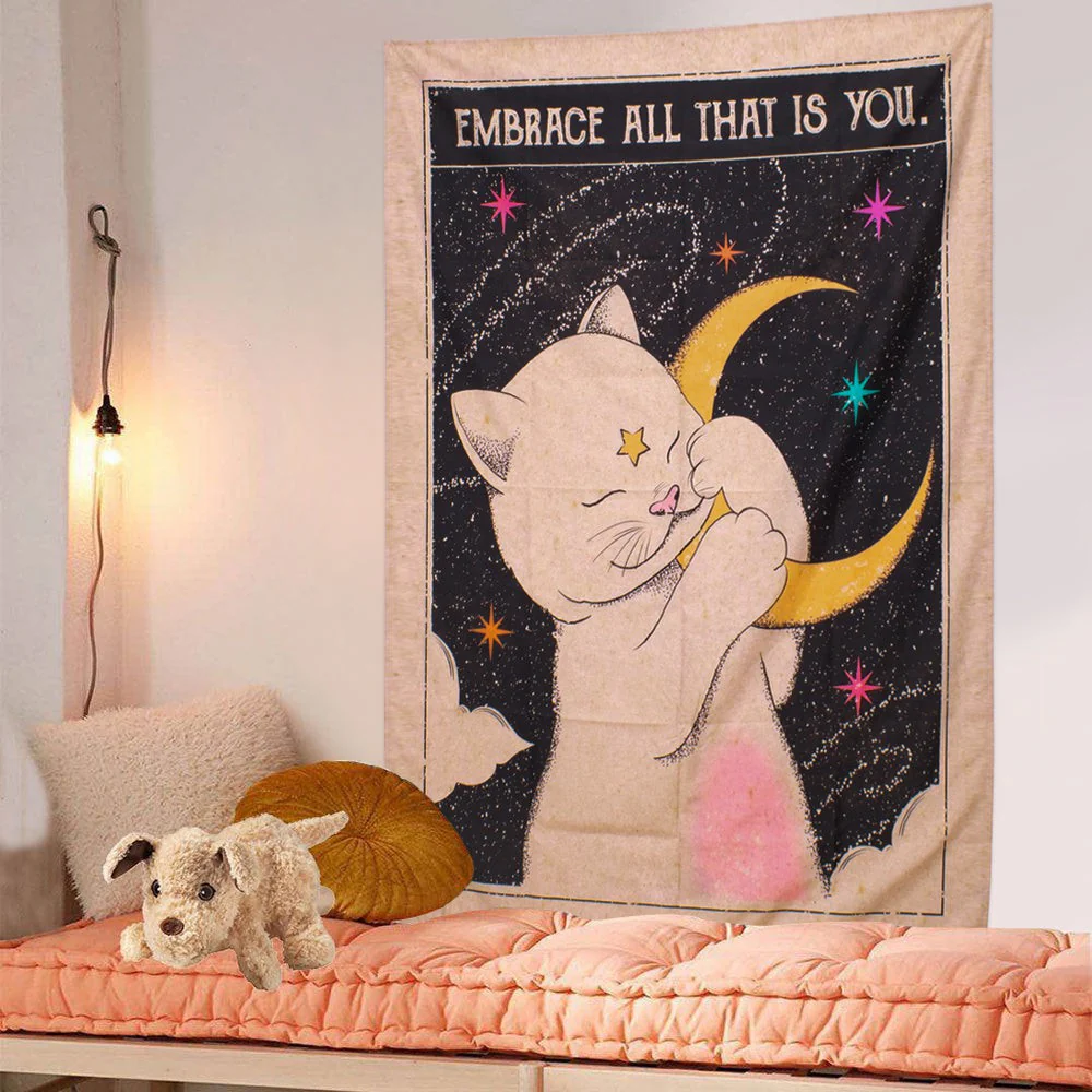 Mystical Dreaming Cat Tarot Wall Tapestry - Boho Decor - Image 5