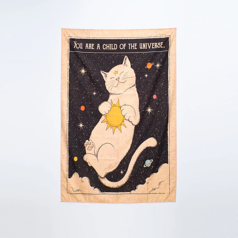 Mystical Dreaming Cat Tarot Wall Tapestry - Boho Decor - Image 6