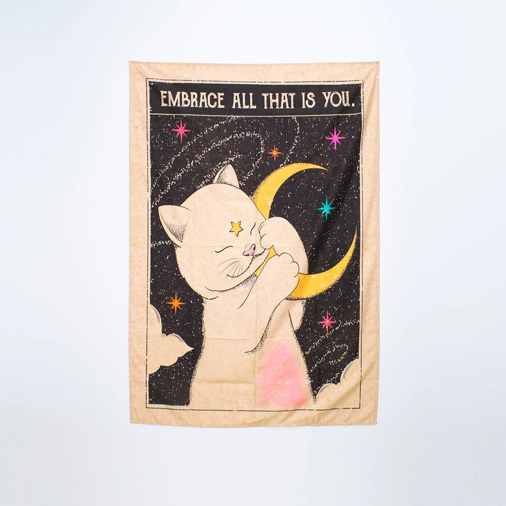 Mystical Dreaming Cat Tarot Wall Tapestry - Boho Decor - Image 8