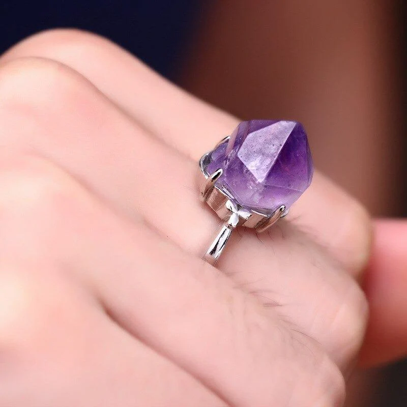 Natural Purple Amethyst Crystal Ring - Image 2