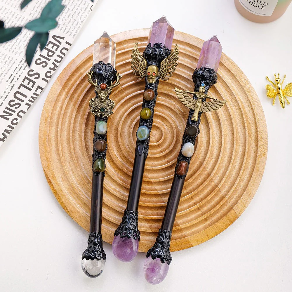 Natural Crystal Point Witchcraft Wand - Image 3