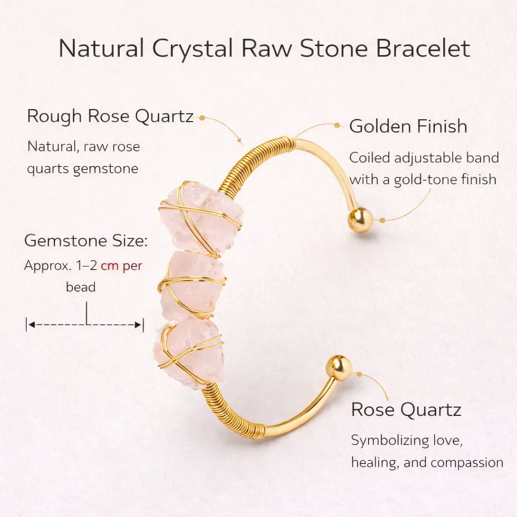 Natural Crystal Raw Stone Bracelet — Healing Energy in Every Bead - Image 4
