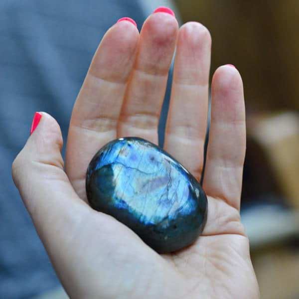 Natural Labradorite Palm Stone - Image 4