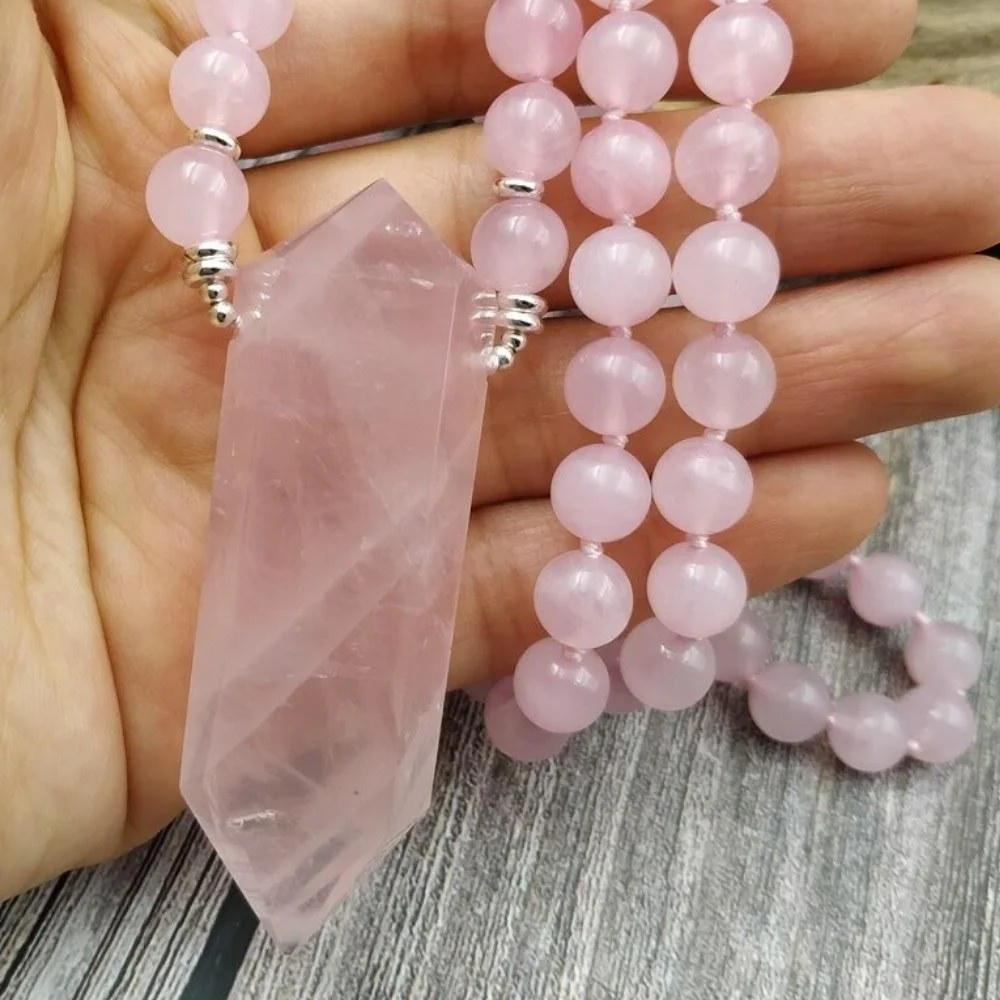 Natural Rose Quartz Bead Necklace - Image 2