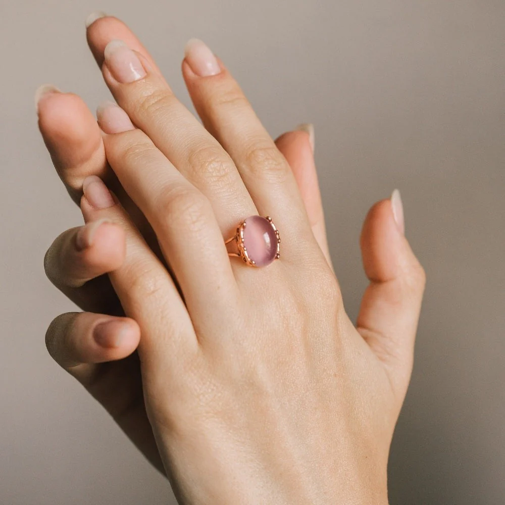 Natural Rose Quartz Silver Ring - Image 3