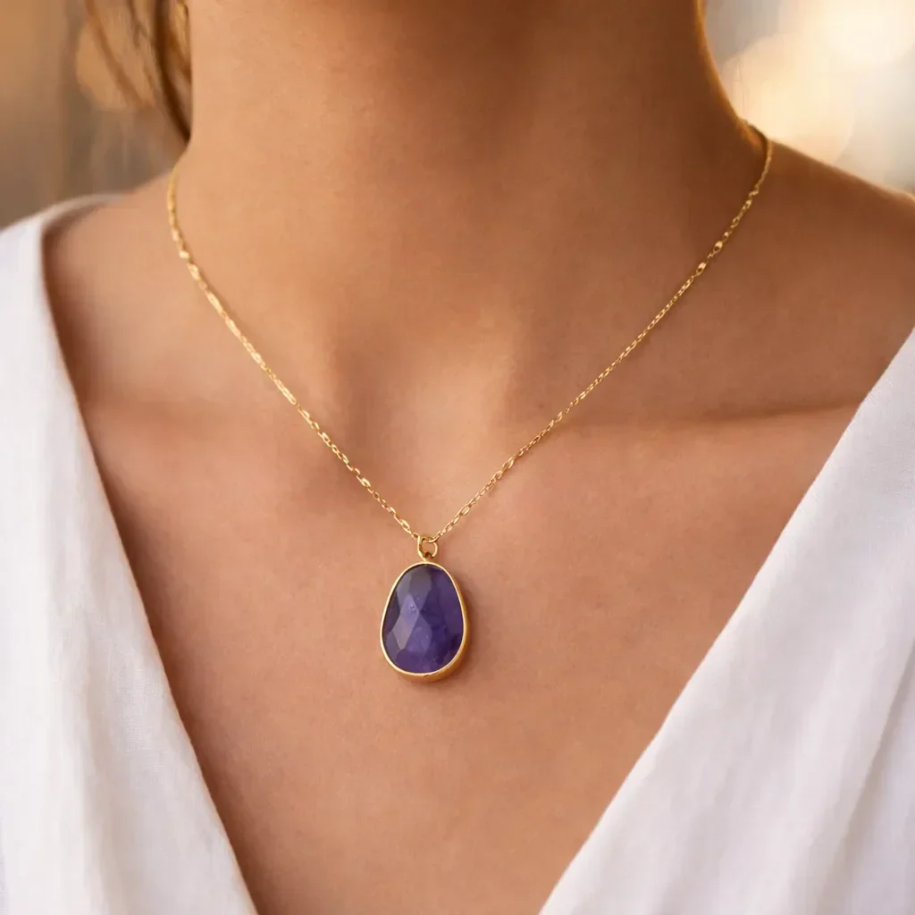 Natural Stone Wrapped Faceted Water Drop Pendant β Capture the Essence of Healing Energy - Image 3