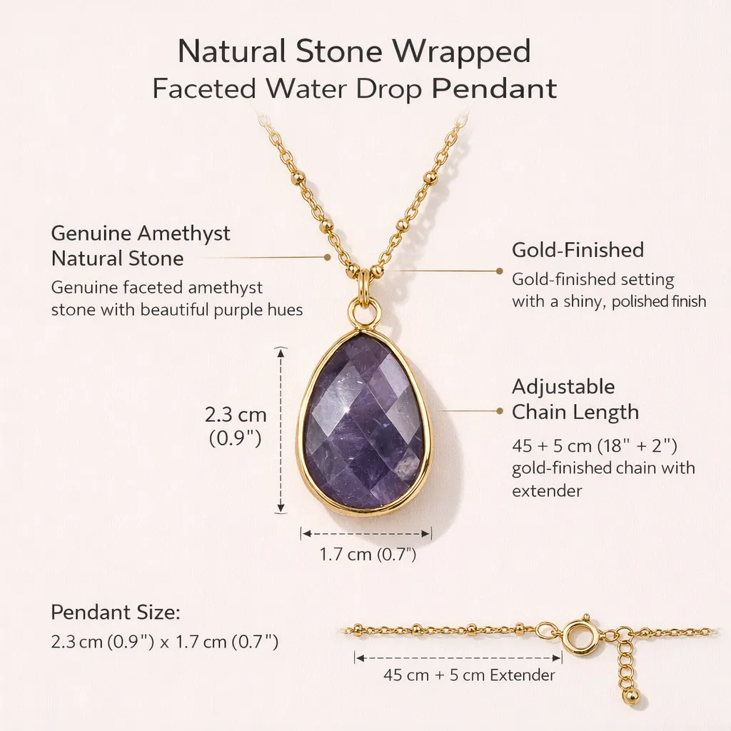 Natural Stone Wrapped Faceted Water Drop Pendant β Capture the Essence of Healing Energy - Image 4