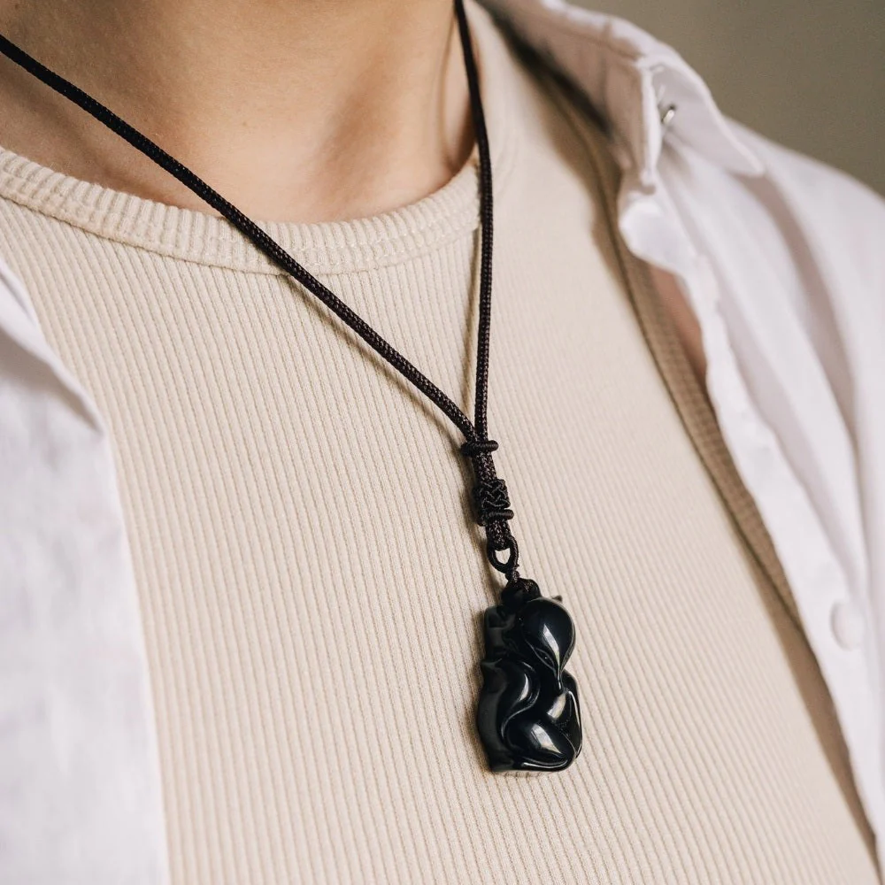 Obsidian Dragon Fox Protection Necklace - Image 4