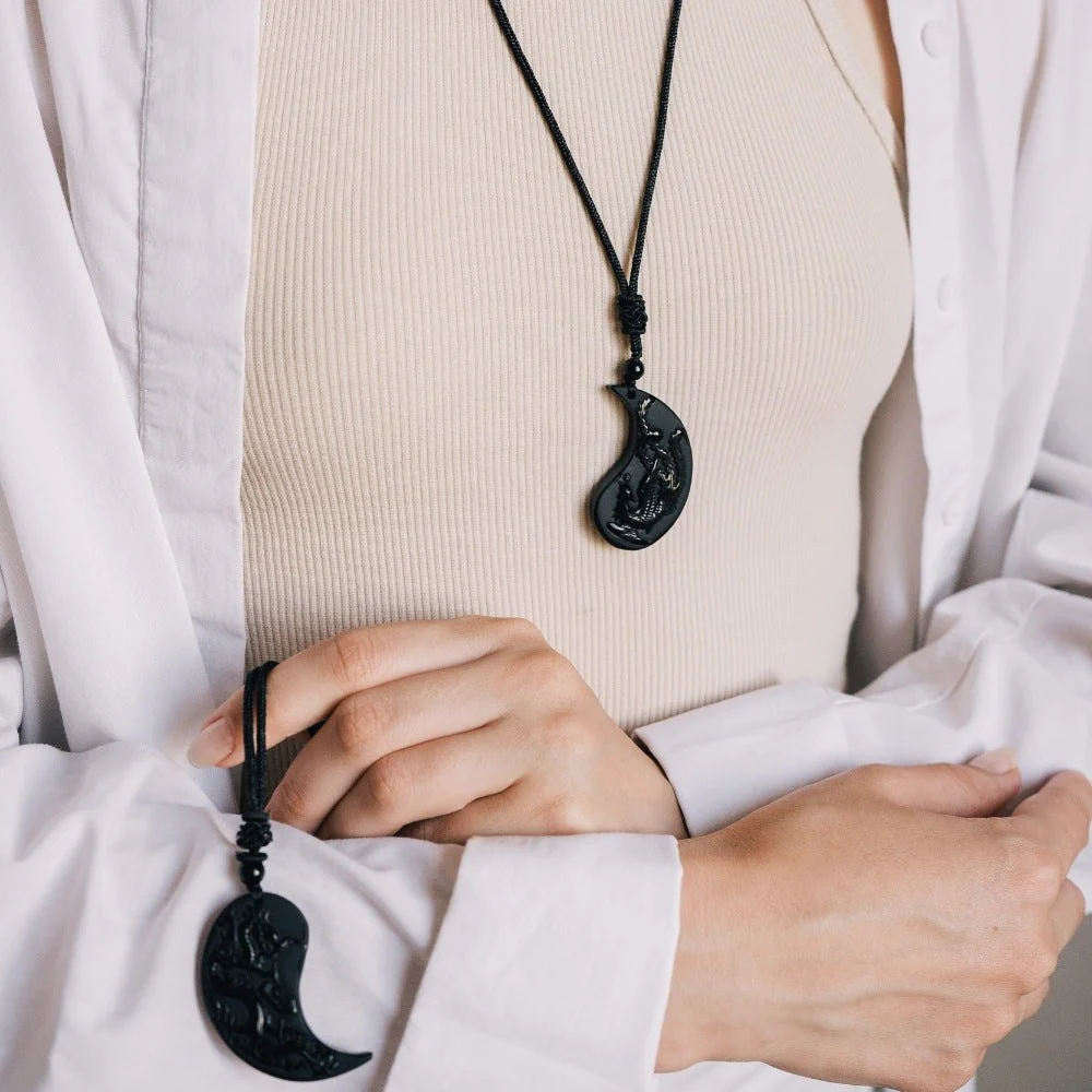 Obsidian Ying Yang Couple Matching Necklaces - Image 5
