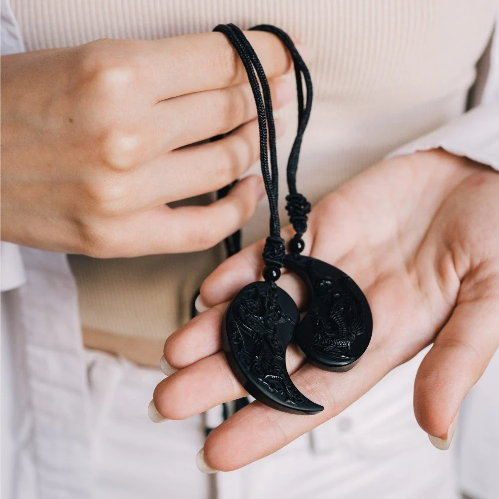 Obsidian Ying Yang Couple Matching Necklaces - Image 7
