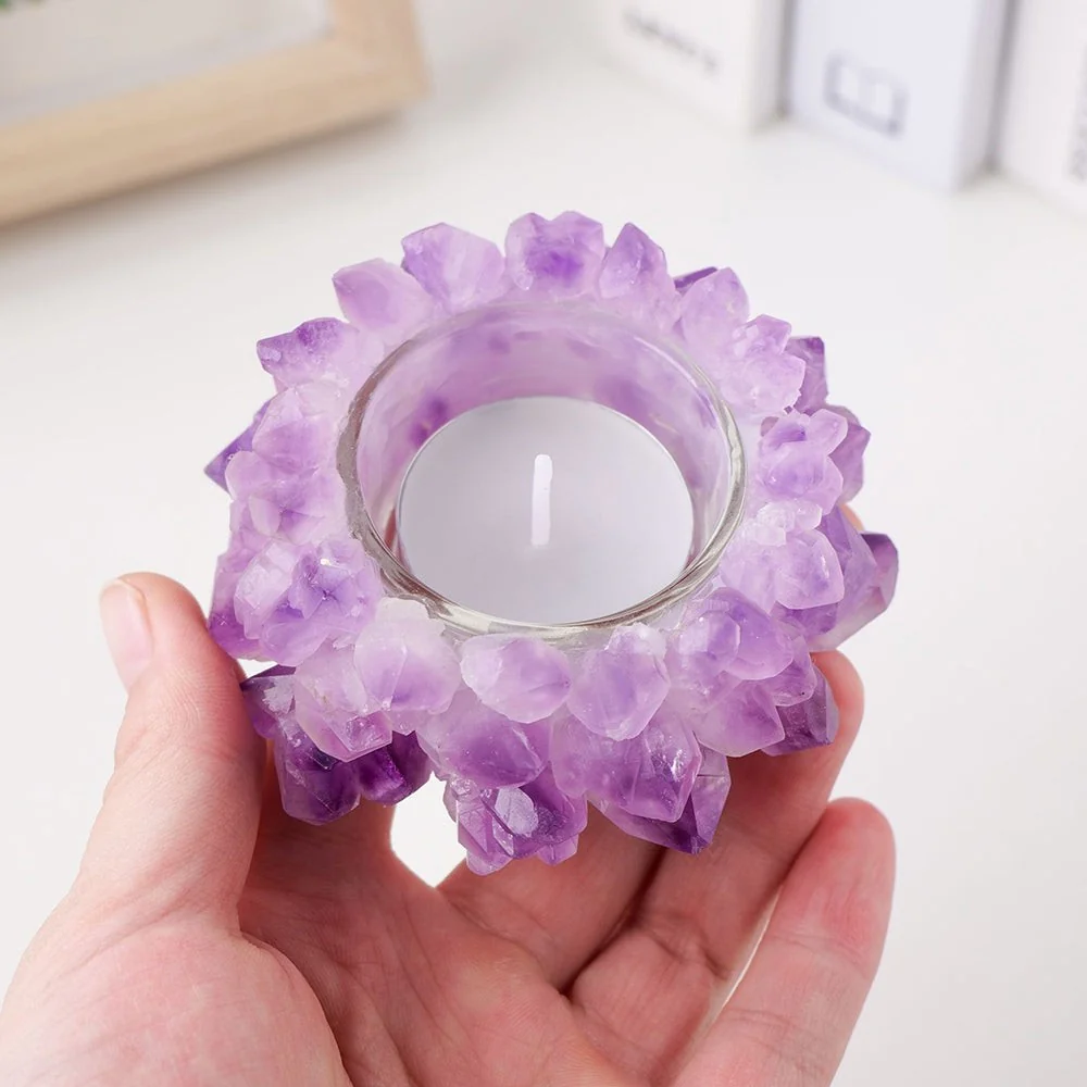 Purple Amethyst Crystal Candle Holder - Image 3