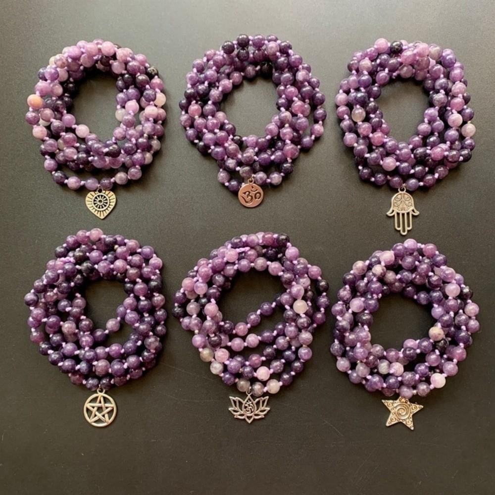 Purple Lepidolite Crystal Beaded Meditation Bracelet - Image 2
