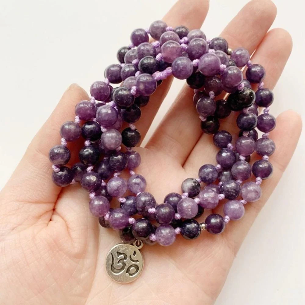 Purple Lepidolite Crystal Beaded Meditation Bracelet - Image 3