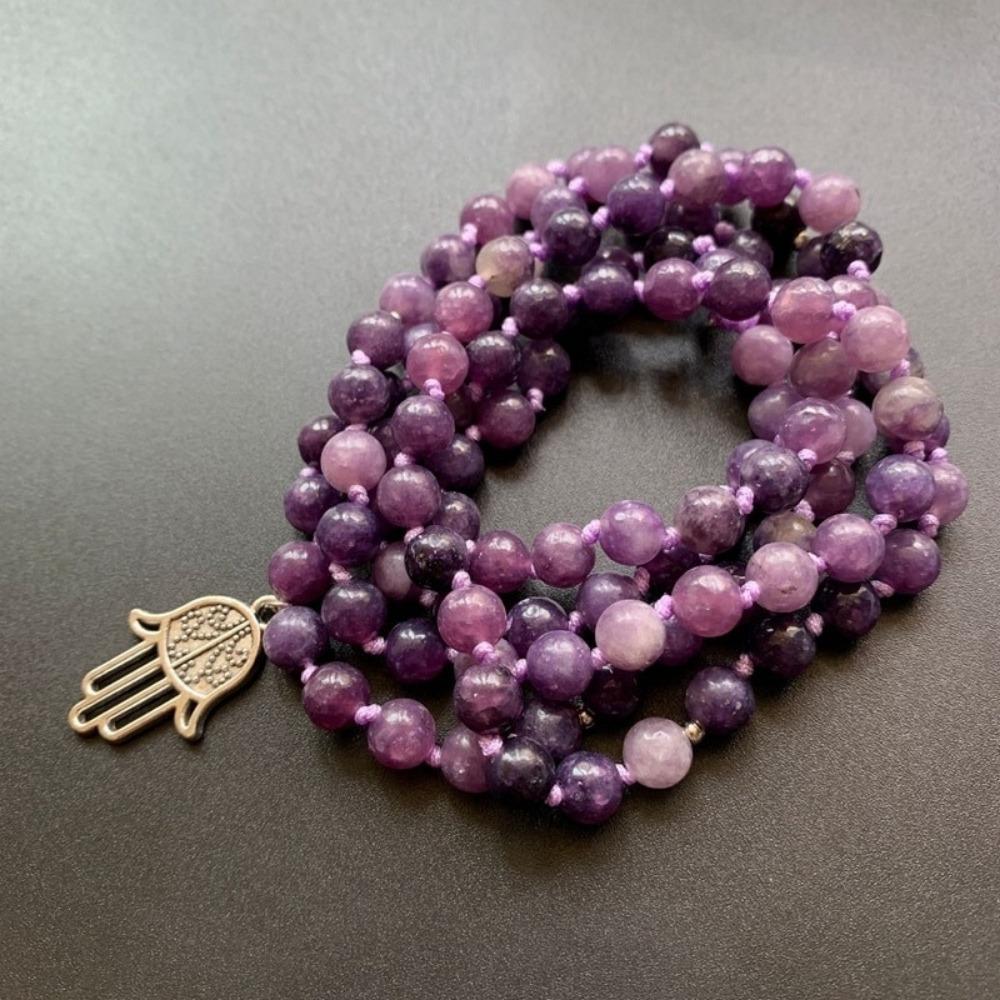 Purple Lepidolite Crystal Beaded Meditation Bracelet - Image 4