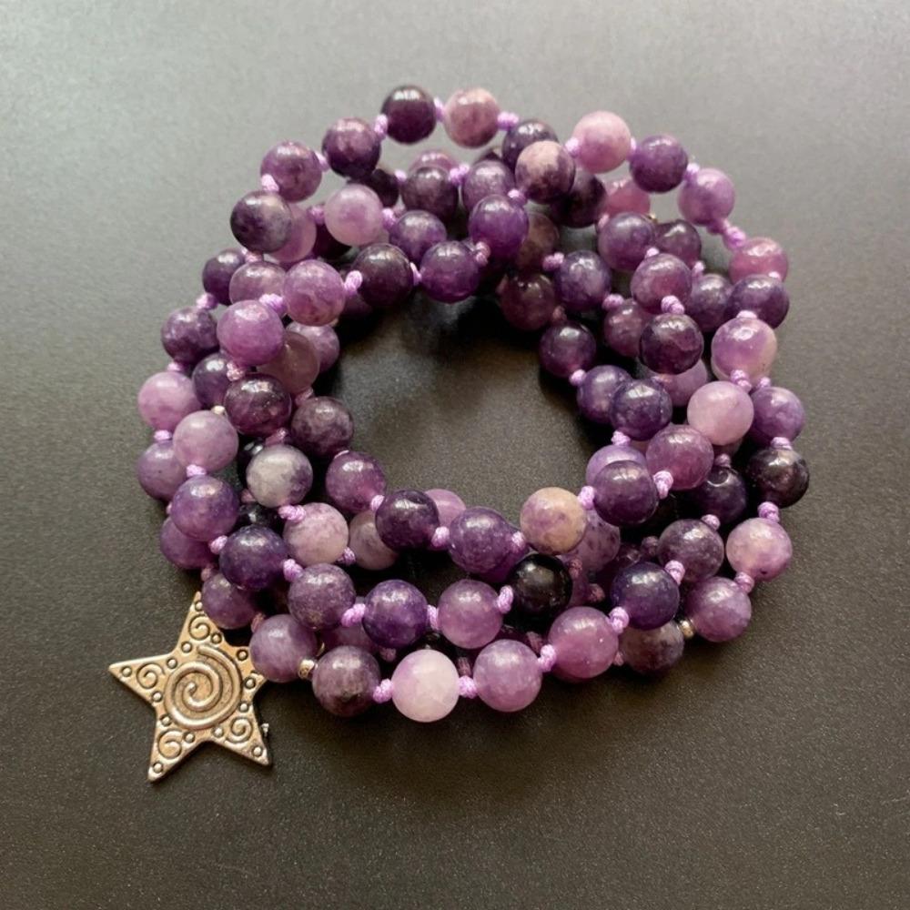 Purple Lepidolite Crystal Beaded Meditation Bracelet - Image 5