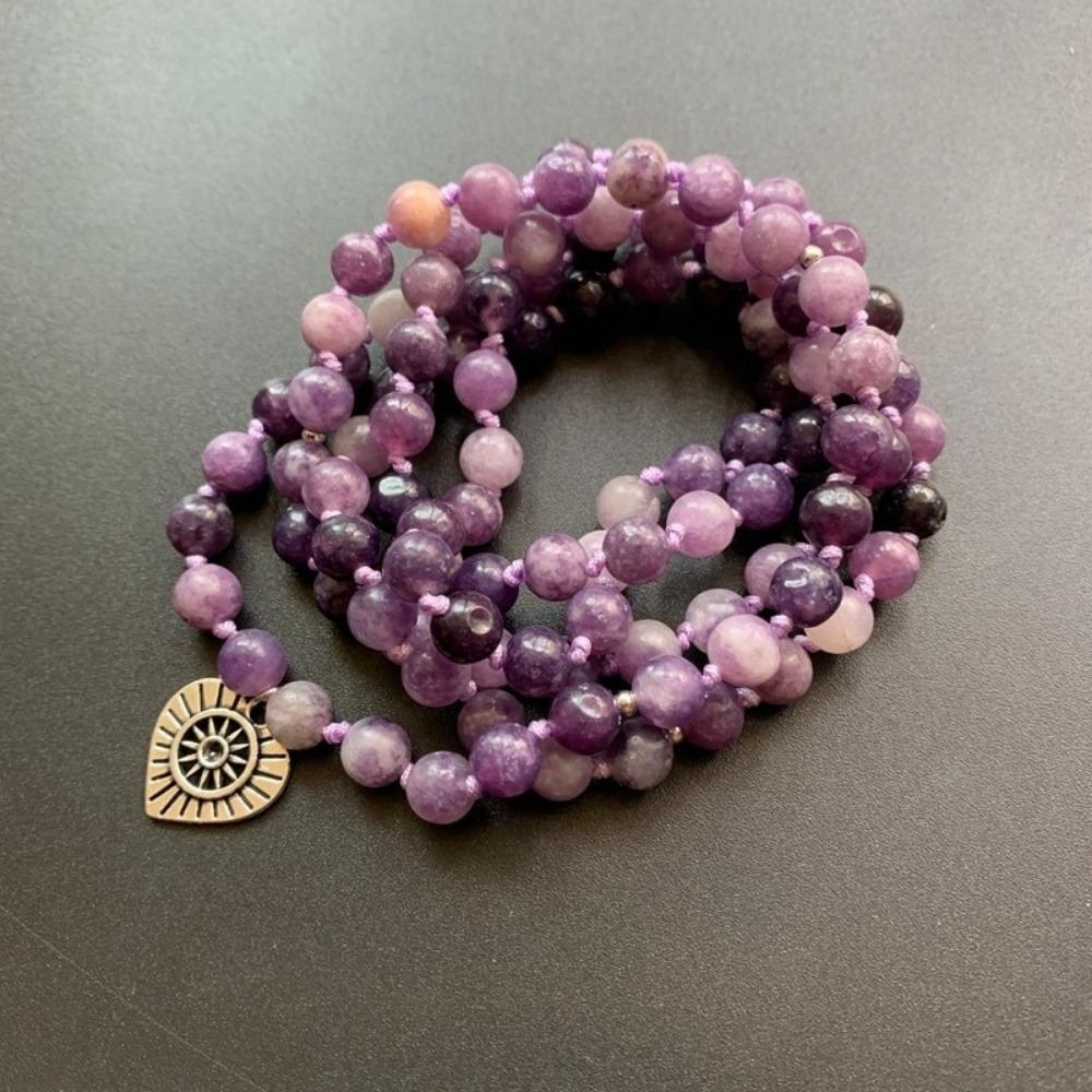 Purple Lepidolite Crystal Beaded Meditation Bracelet - Image 6